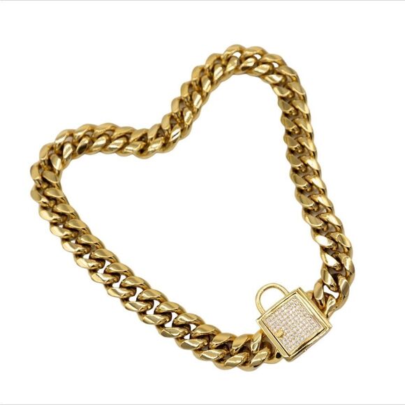 Dog Wide Cuban Link Stainless Pet Chain Gold Tone Collar Necklace Pet Accessory - Picture 1 of 12